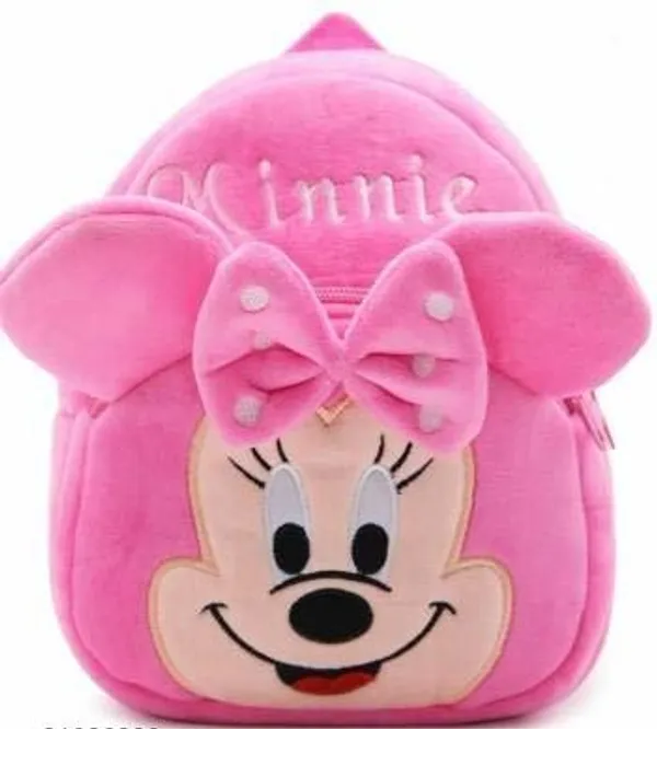 Pink Minnie Velvet Soft Kids School Bag